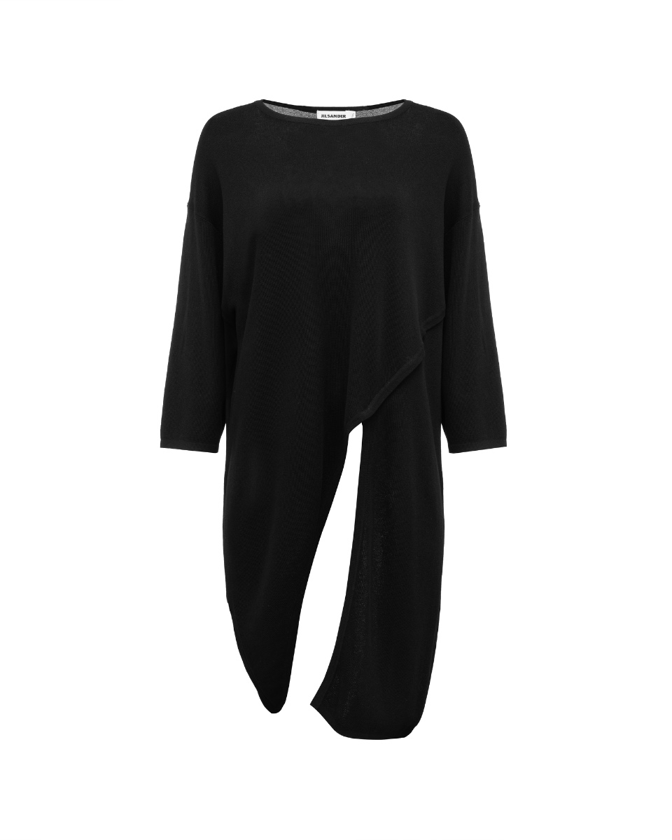 Jil Sander black asymmetric overlap sweater thumbnail
