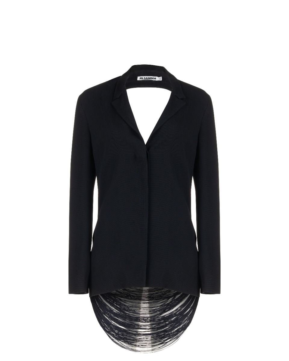 Jil Sander fringe cut-out black blazer jacket thumbnail