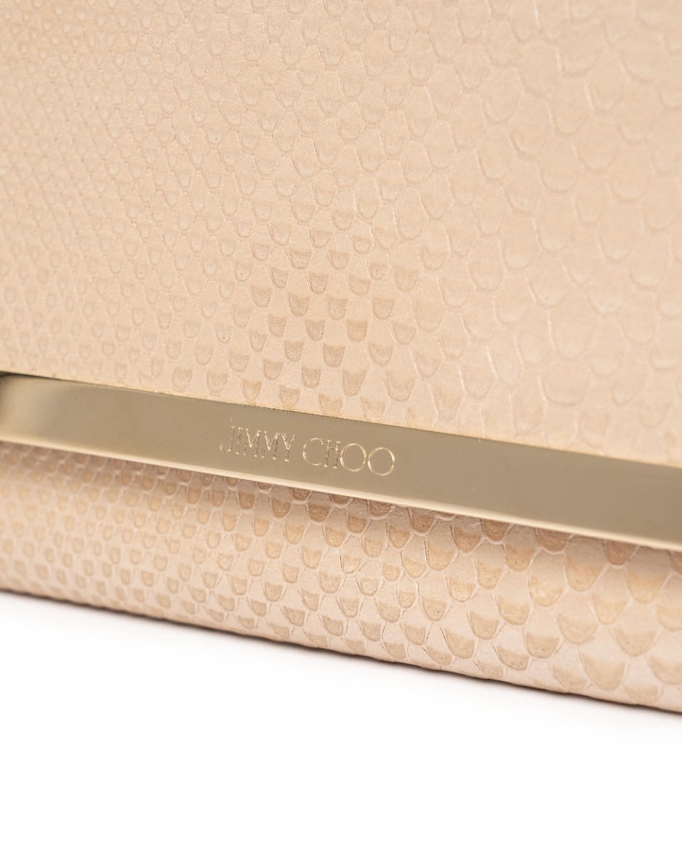 Jimmy Choo Milla snakeskin clutch on chain powder pink bag thumbnail