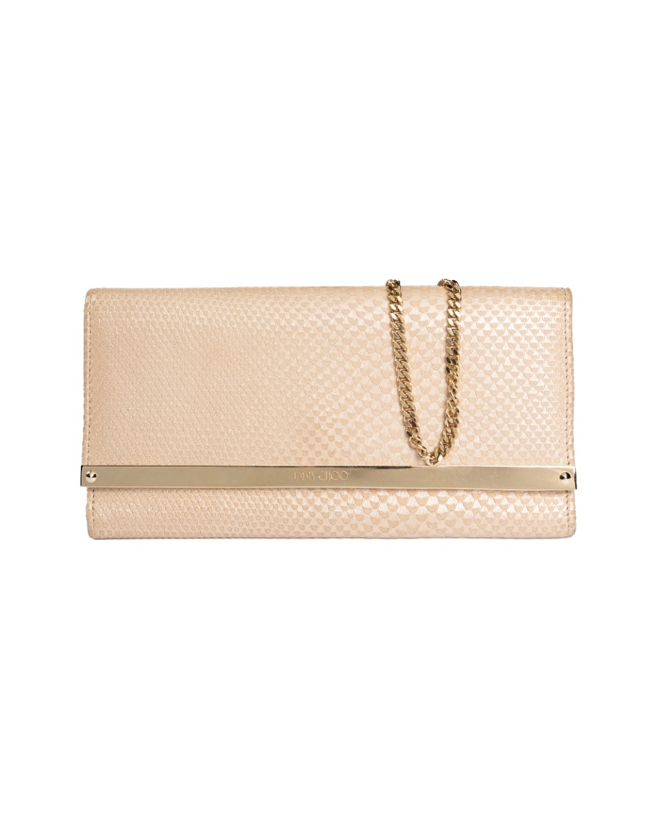 Jimmy Choo Milla snakeskin clutch on chain powder pink bag thumbnail