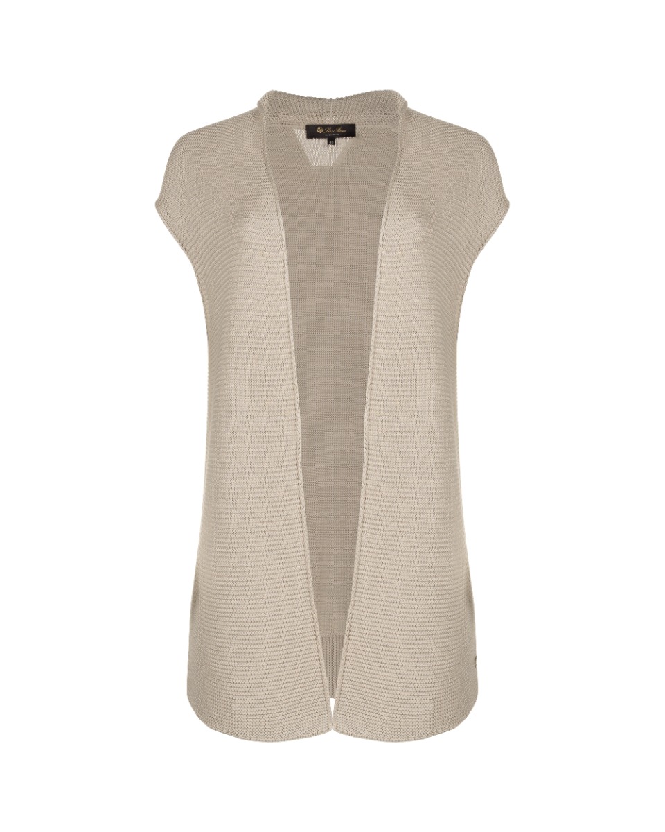 Loro Piana patterned silk neutral white vest sweater thumbnail