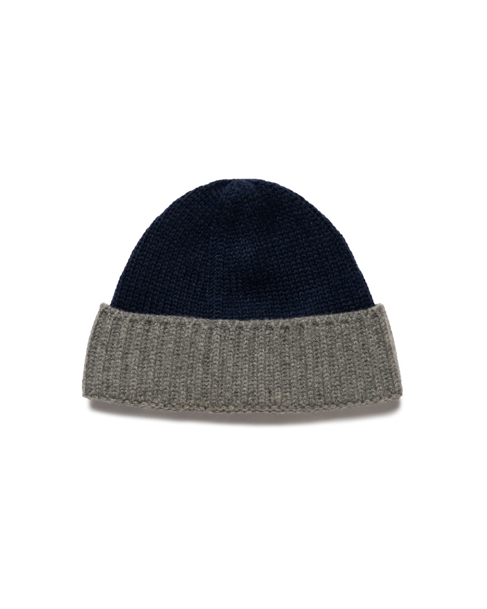 Loro Piana two-tone rib knitted cashmere navy/grey beanie thumbnail