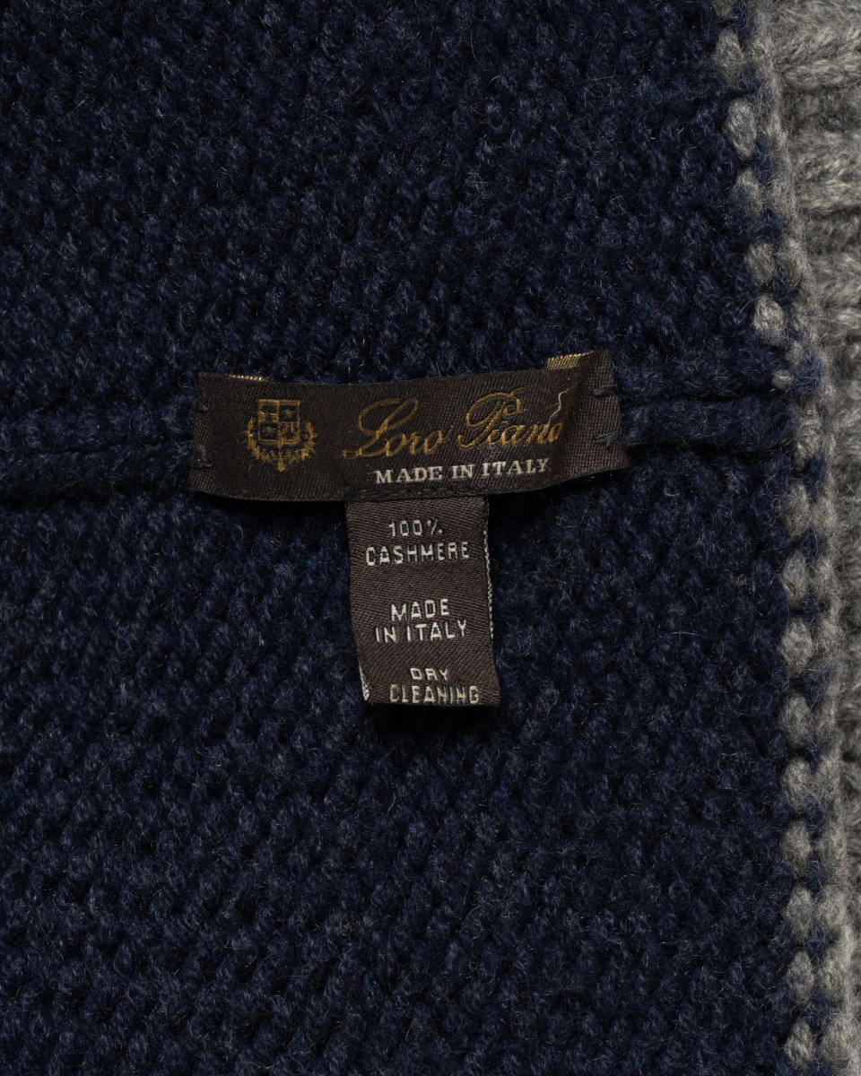 Loro Piana two-tone rib knitted cashmere navy/grey beanie thumbnail