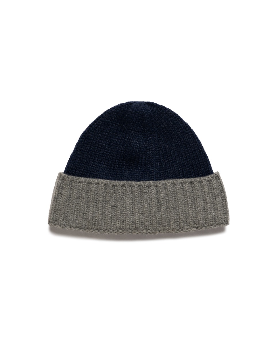 Loro Piana two-tone rib knitted cashmere navy/grey beanie thumbnail