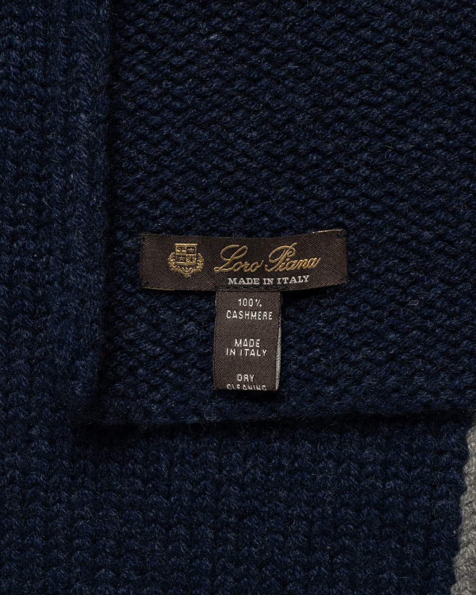 Loro Piana two-tone rib knitted cashmere navy/grey scarf - one size thumbnail