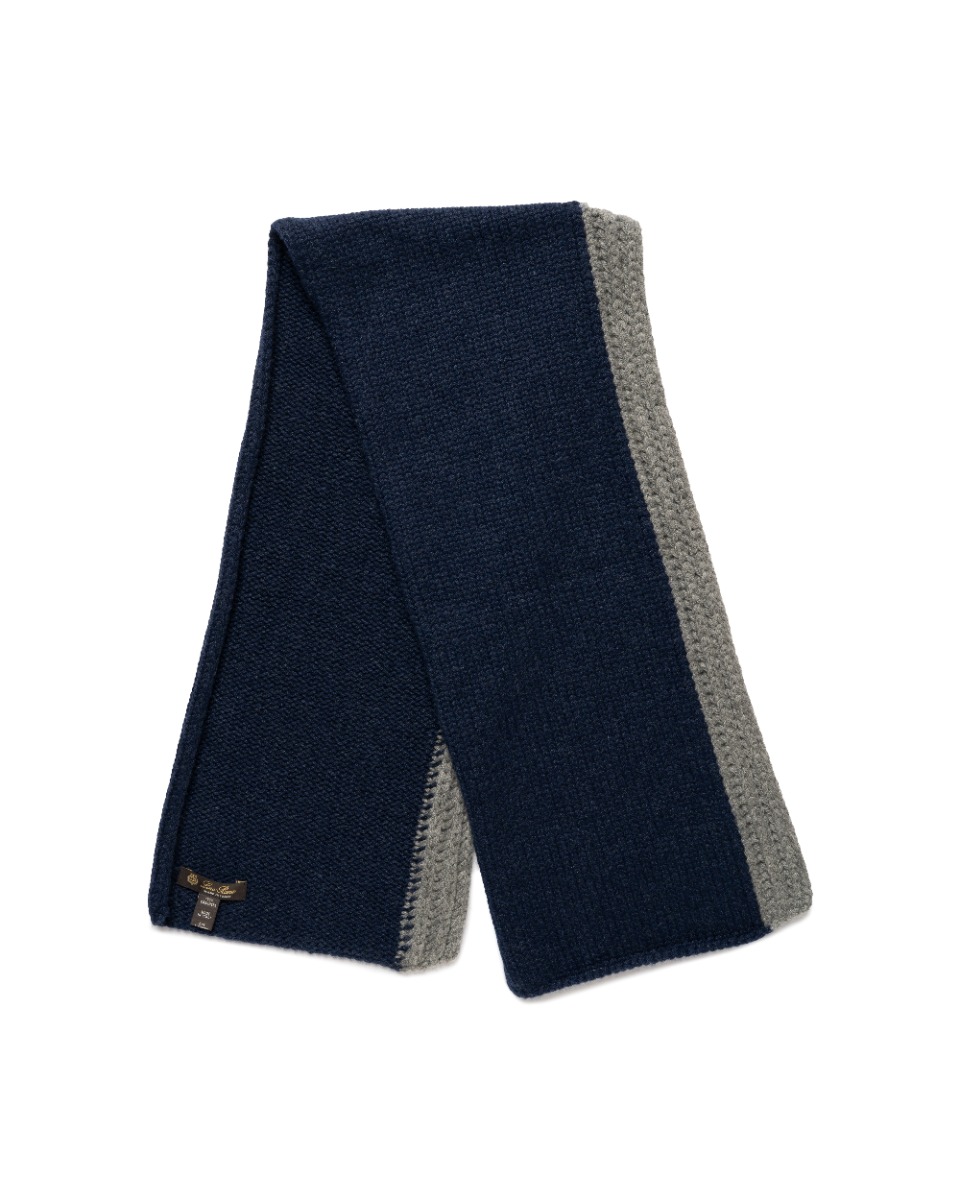 Loro Piana two-tone rib knitted cashmere navy/grey scarf - one size thumbnail