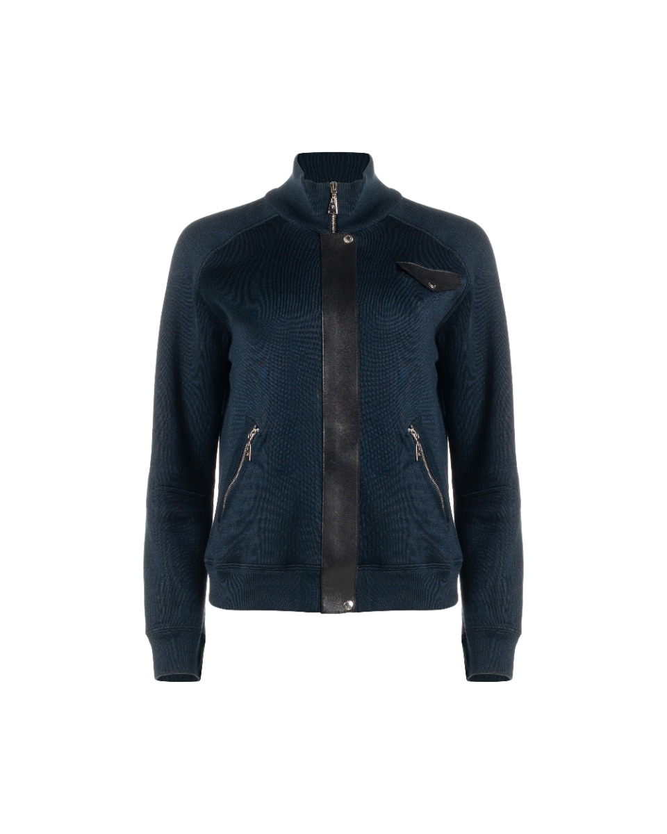 Louis Vuitton leather-detailed knitted navy jacket thumbnail