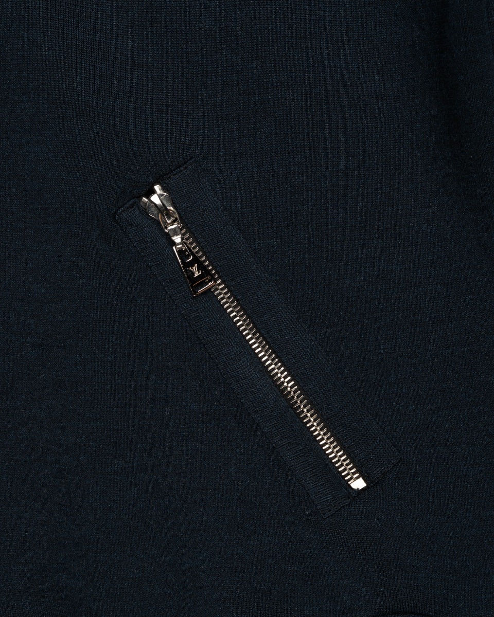 Louis Vuitton leather-detailed knitted navy jacket thumbnail