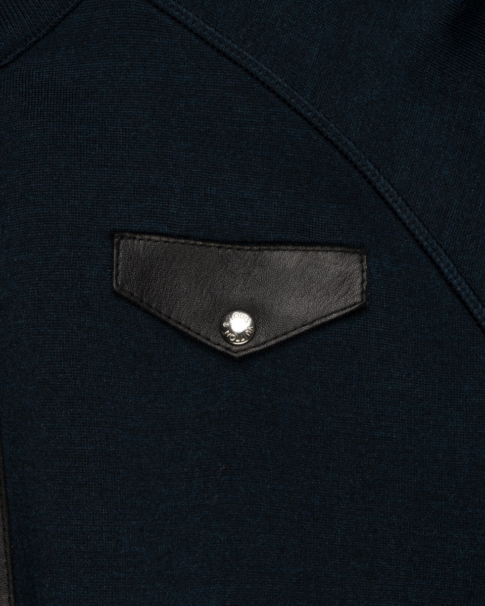 Louis Vuitton leather-detailed knitted navy jacket thumbnail