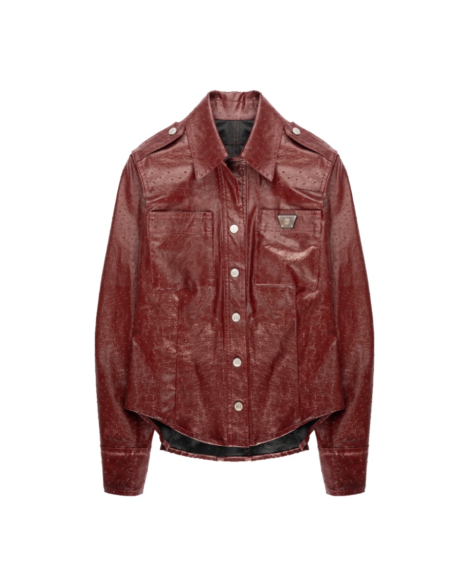 MISBHV 1-OF-1 faux ostrich leather metal logo plaque jacket thumbnail