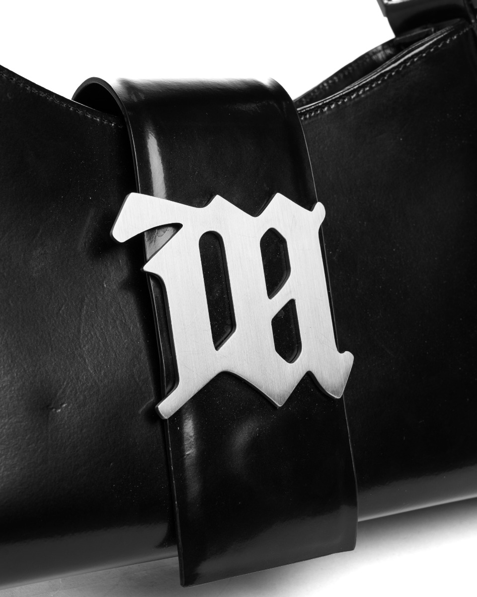 MISBHV metal logo plaque black leather shoulder bag thumbnail