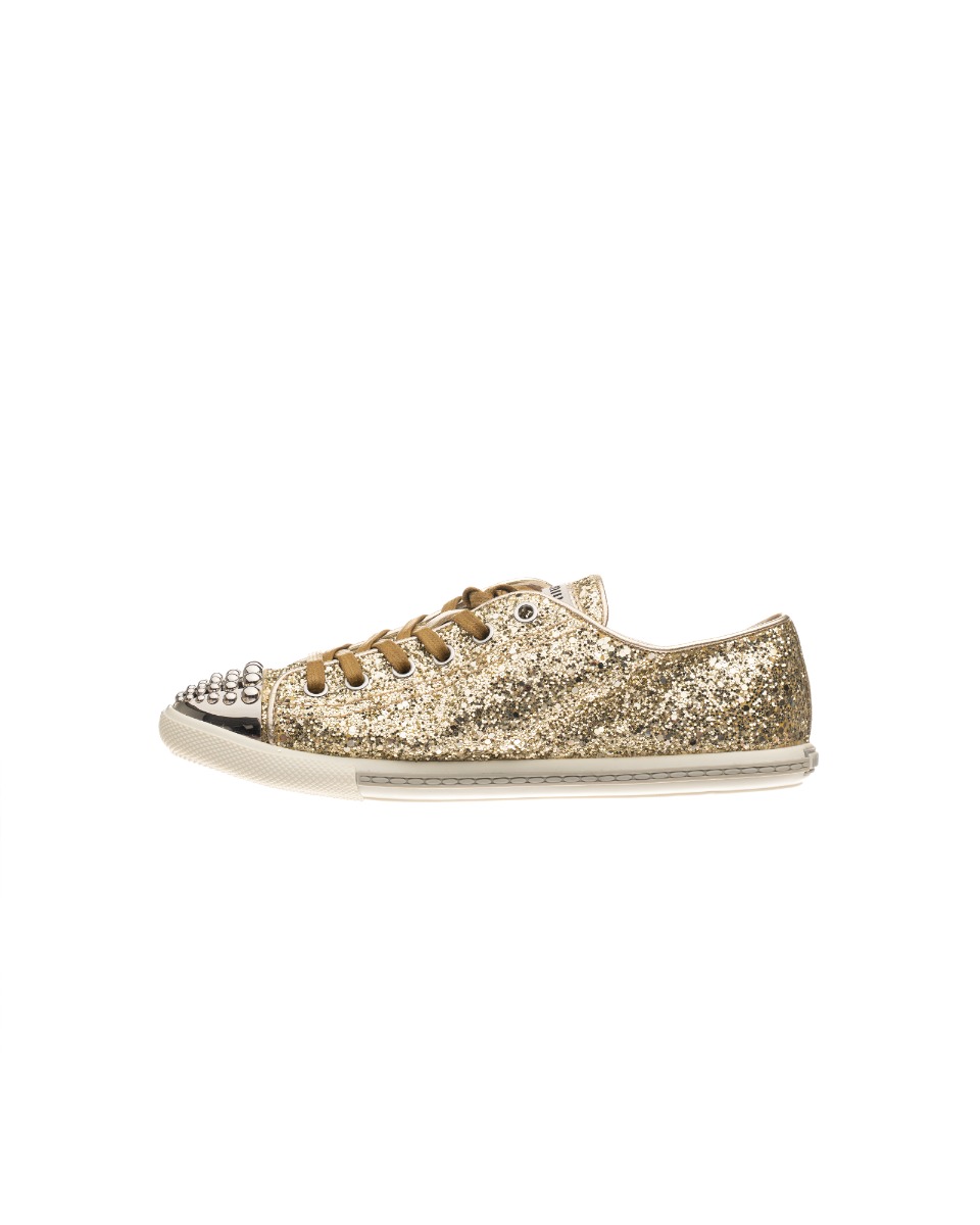 Miu Miu jeweled gold glitter sneakers thumbnail