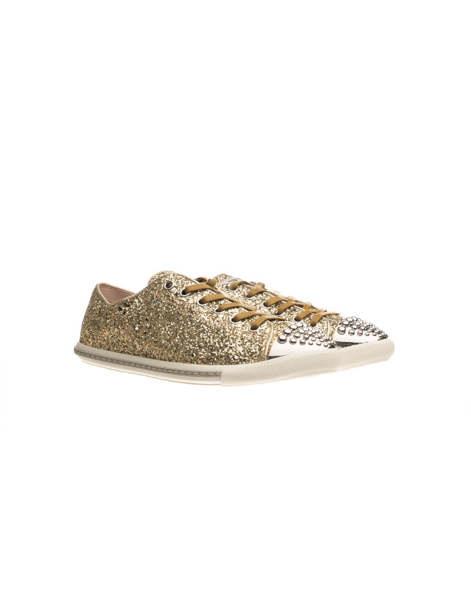 Miu Miu jeweled gold glitter sneakers thumbnail