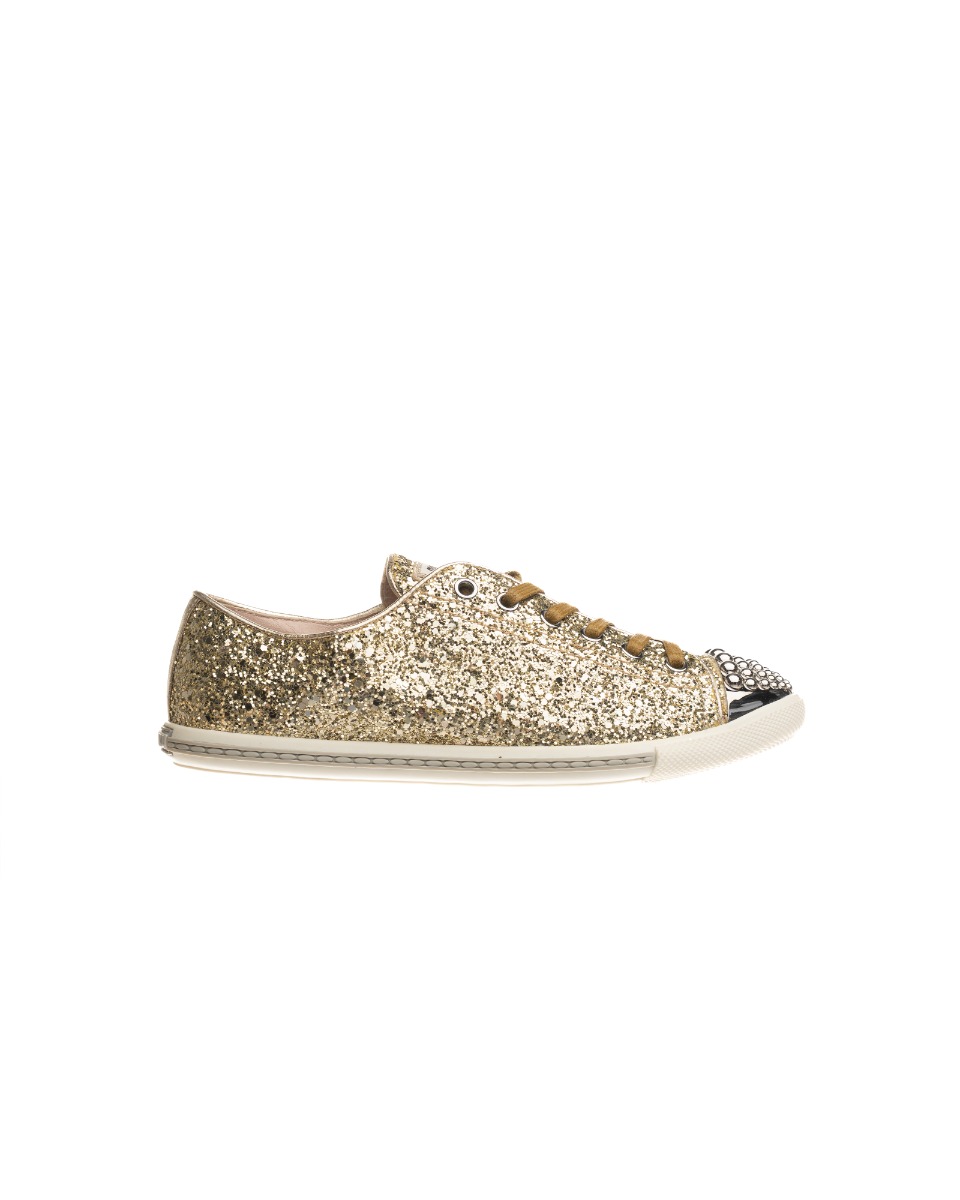 Miu Miu jeweled gold glitter sneakers thumbnail