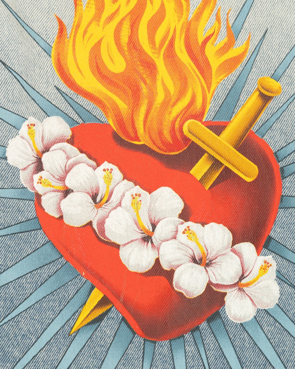 Palm Angels Sacred Heart blue trucker denim jacket thumbnail