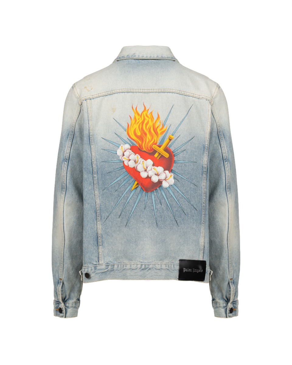 Palm Angels Sacred Heart blue trucker denim jacket thumbnail