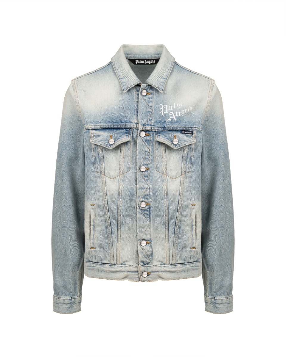 Palm Angels Sacred Heart blue trucker denim jacket thumbnail
