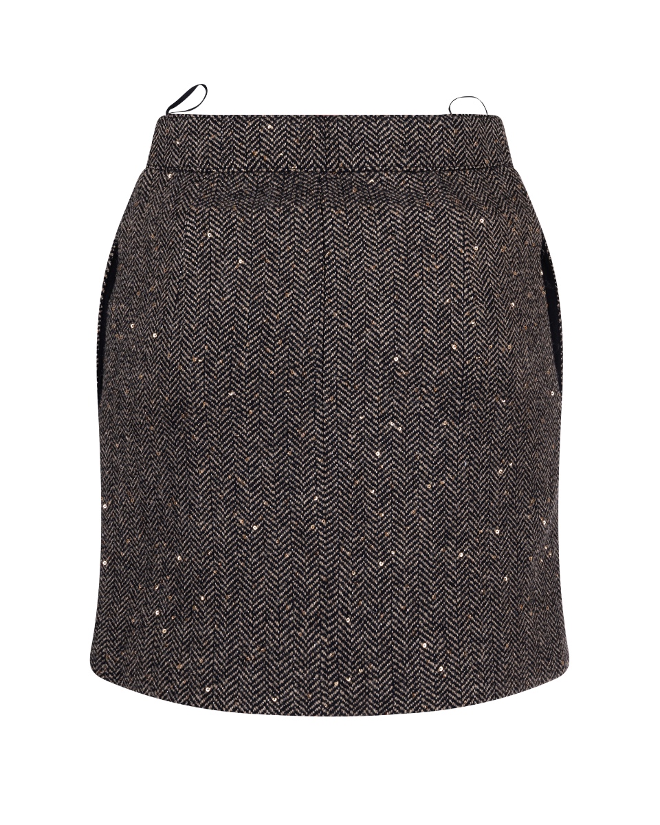 Celine herringbone tweed box pleat sequin skirt thumbnail