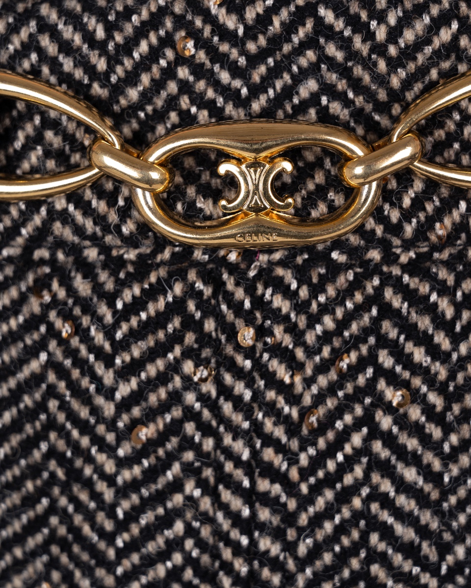 Celine herringbone tweed box pleat sequin skirt thumbnail