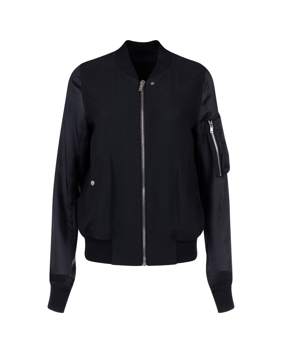 Rick Owens pleated-back black bomber jacket  thumbnail