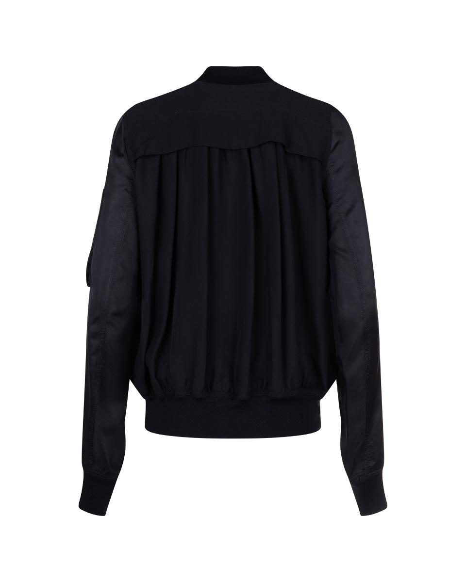 Rick Owens pleated-back black bomber jacket  thumbnail