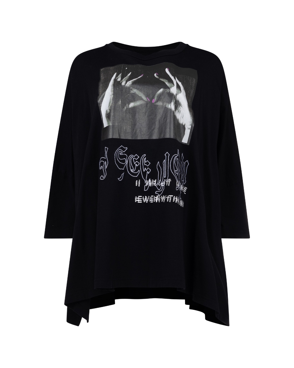 Diesel "I see you" Hand Sign photo black wide t-shirt thumbnail