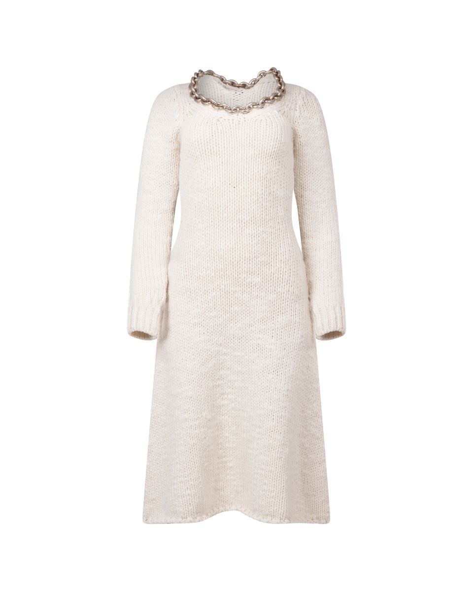 Bottega Veneta chain-embellished cream white knitted midi dress thumbnail