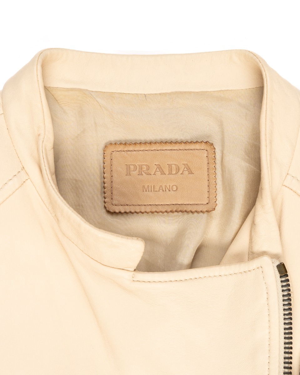 Prada beige lamb leather biker jacket thumbnail