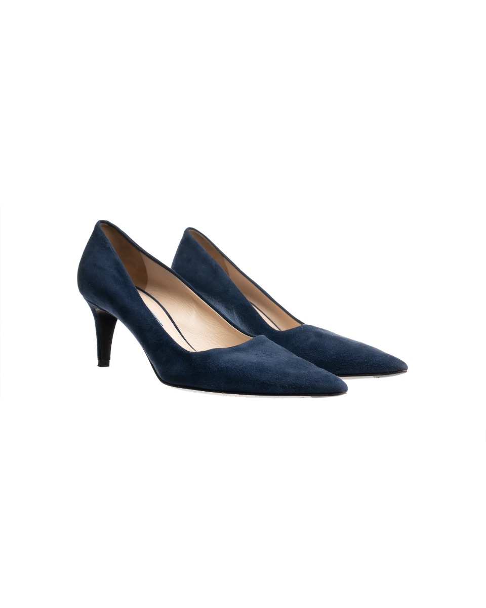 Prada pointed toe blue suede kitten heels thumbnail
