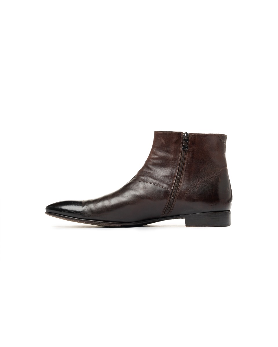 Prada Chocolate-brown pointy toe ankle boots thumbnail