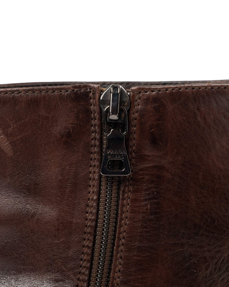 Prada Chocolate-brown pointy toe ankle boots thumbnail