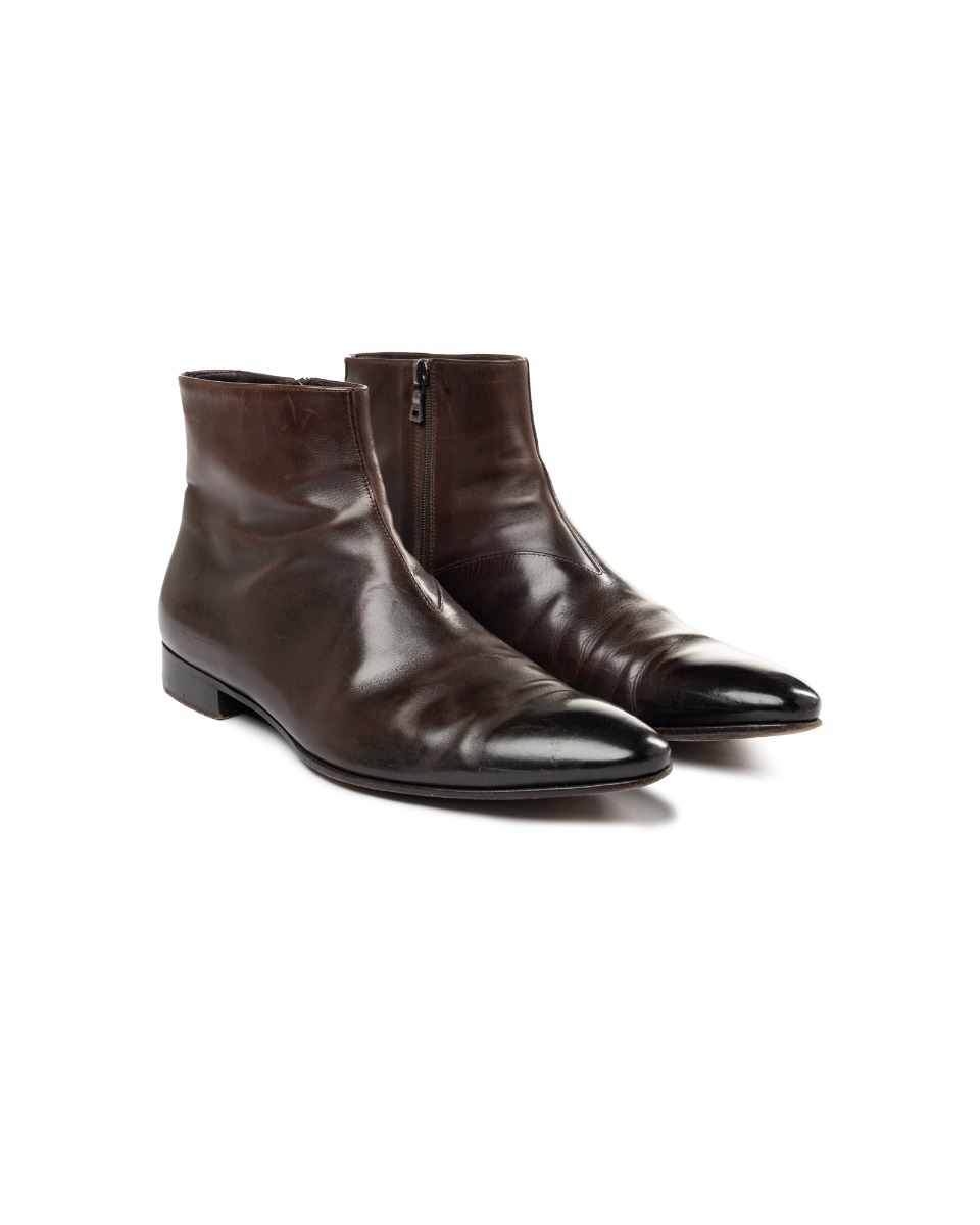 Prada Chocolate-brown pointy toe ankle boots thumbnail