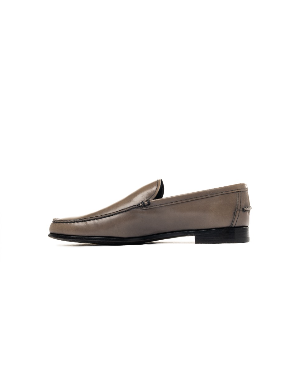 Prada grey leather loafers thumbnail