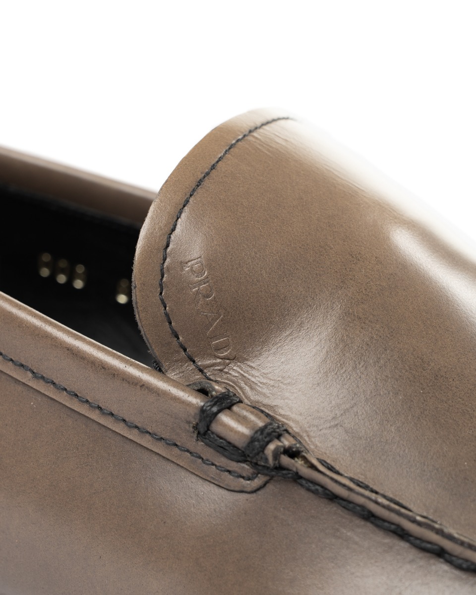 Prada grey leather loafers thumbnail
