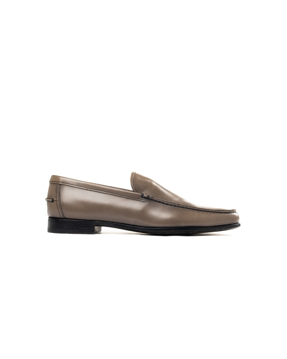 Prada grey leather loafers thumbnail