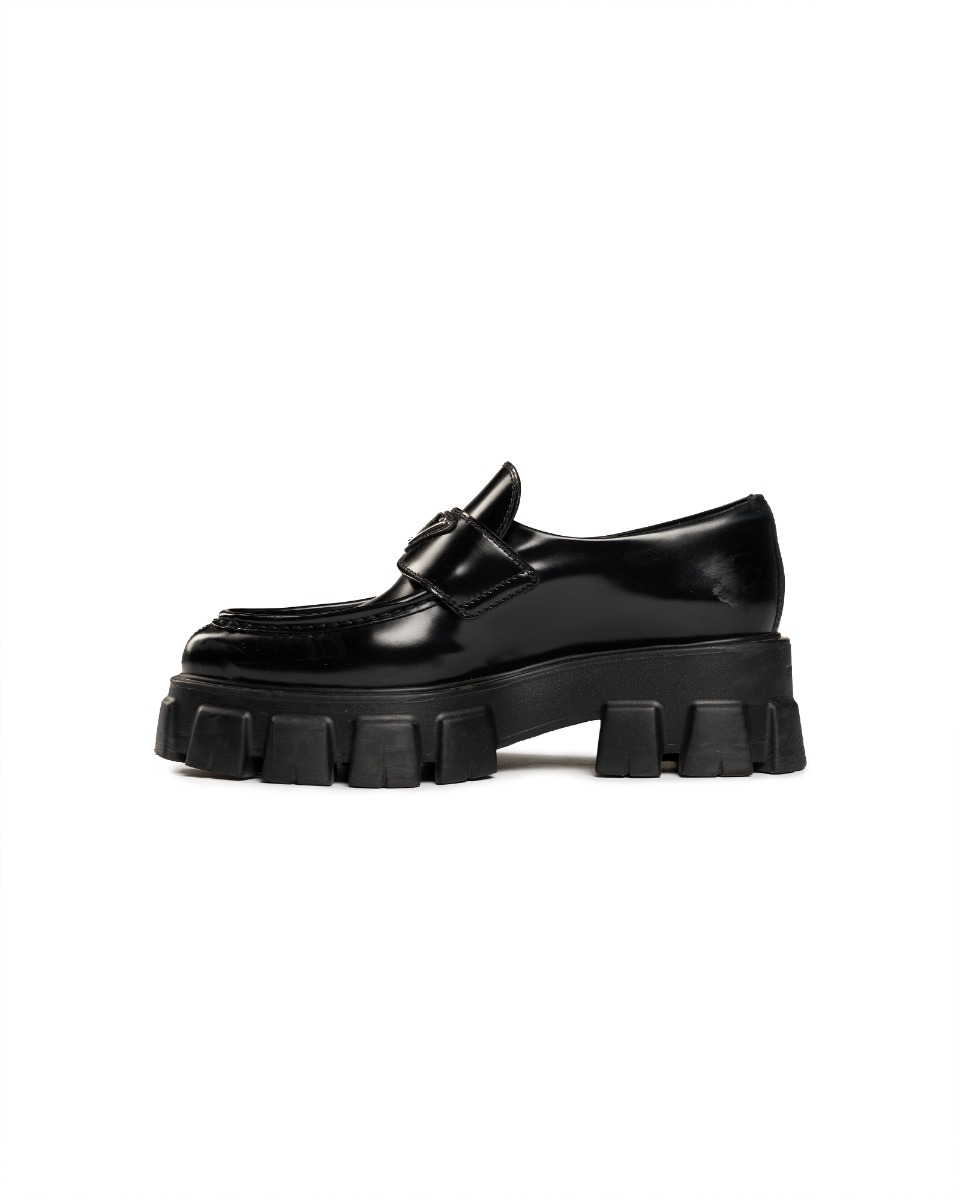 Prada Monolith brushed pointed toe loafers thumbnail