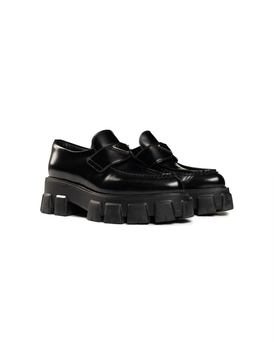 Prada Monolith brushed pointed toe loafers thumbnail