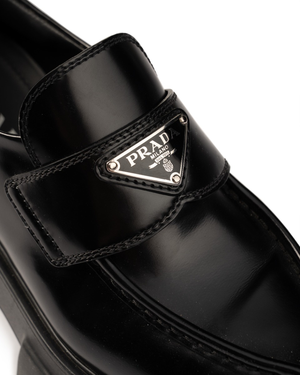 Prada Monolith brushed pointed toe loafers thumbnail