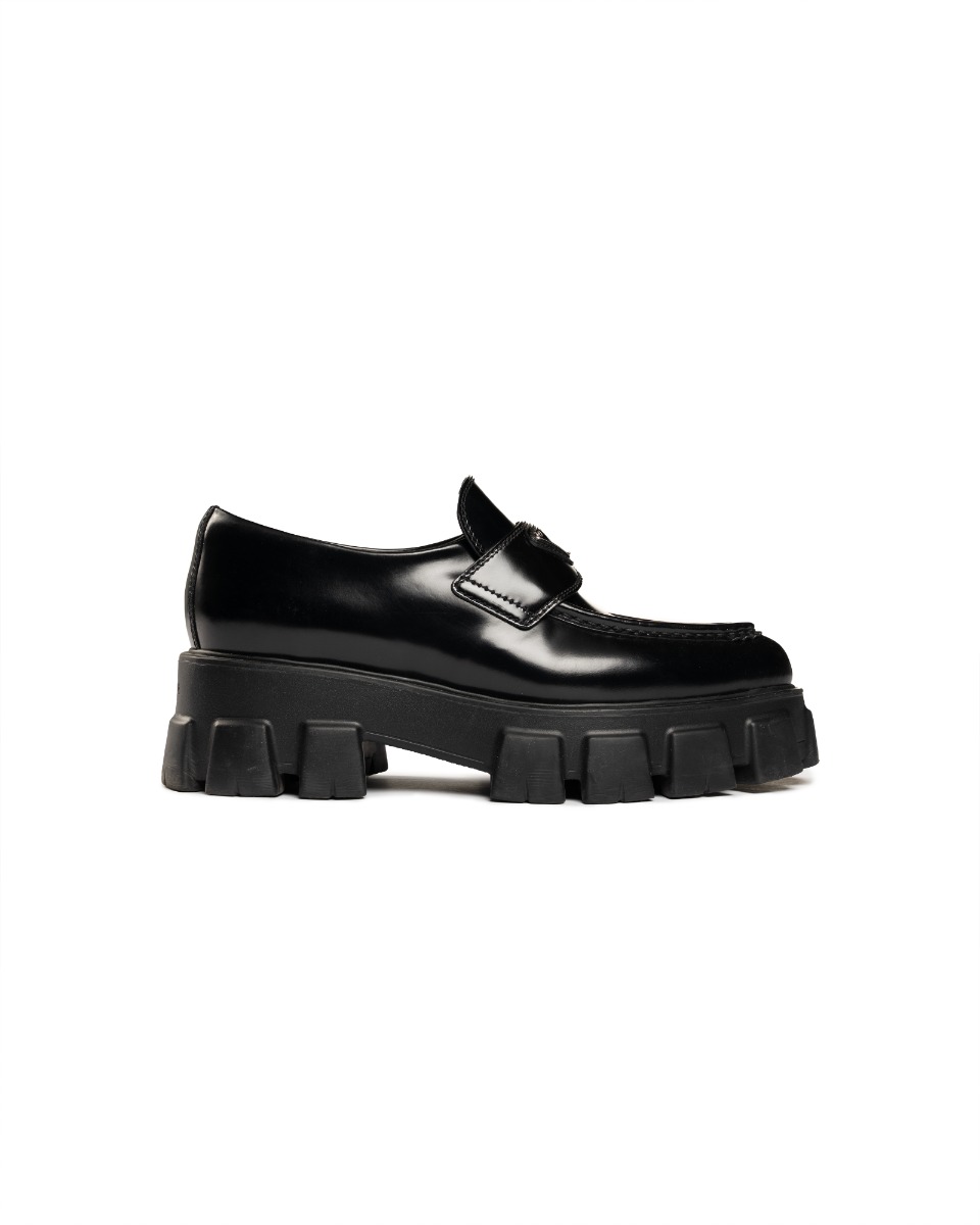 Prada Monolith brushed pointed toe loafers