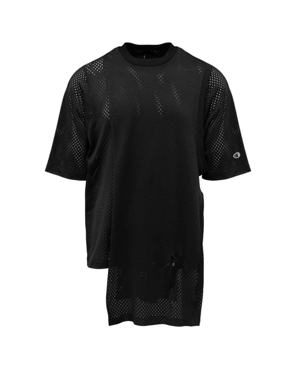 Rick Owens x Champion "TECUATL" black asymmetric jersey t-shirt thumbnail