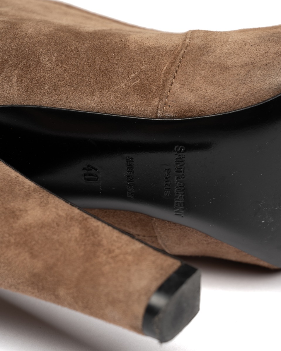 Saint Laurent Auteuil 105 velvet over-the-knee brown boots thumbnail
