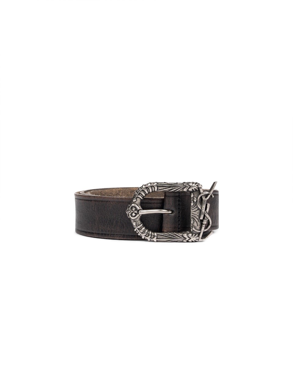 Saint Laurent Celtic western dark brown leather belt thumbnail