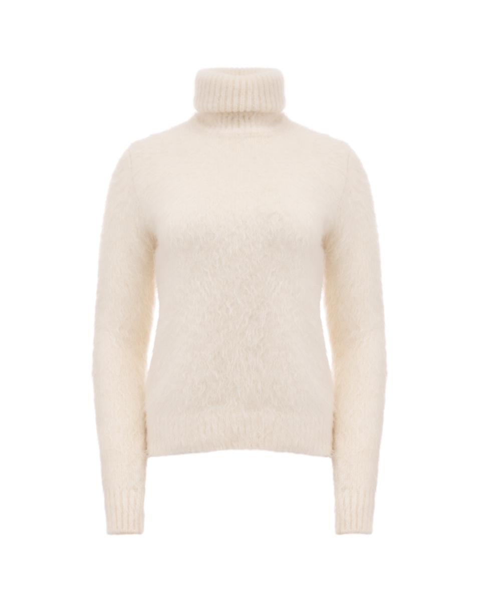 Saint Laurent cream white roll turtle neck mohair sweater thumbnail