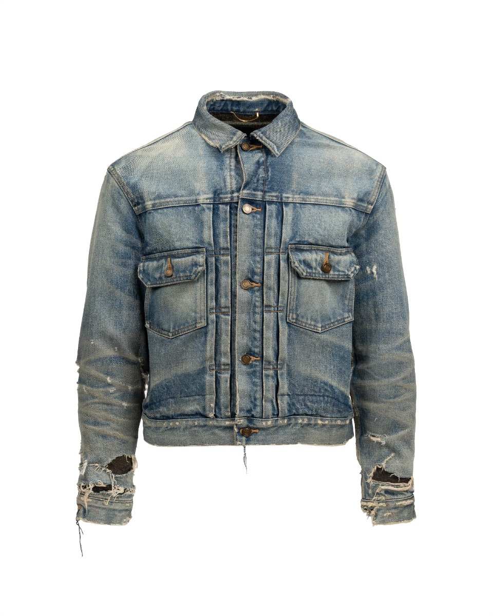 Saint Laurent distressed-effect faded denim jacket thumbnail