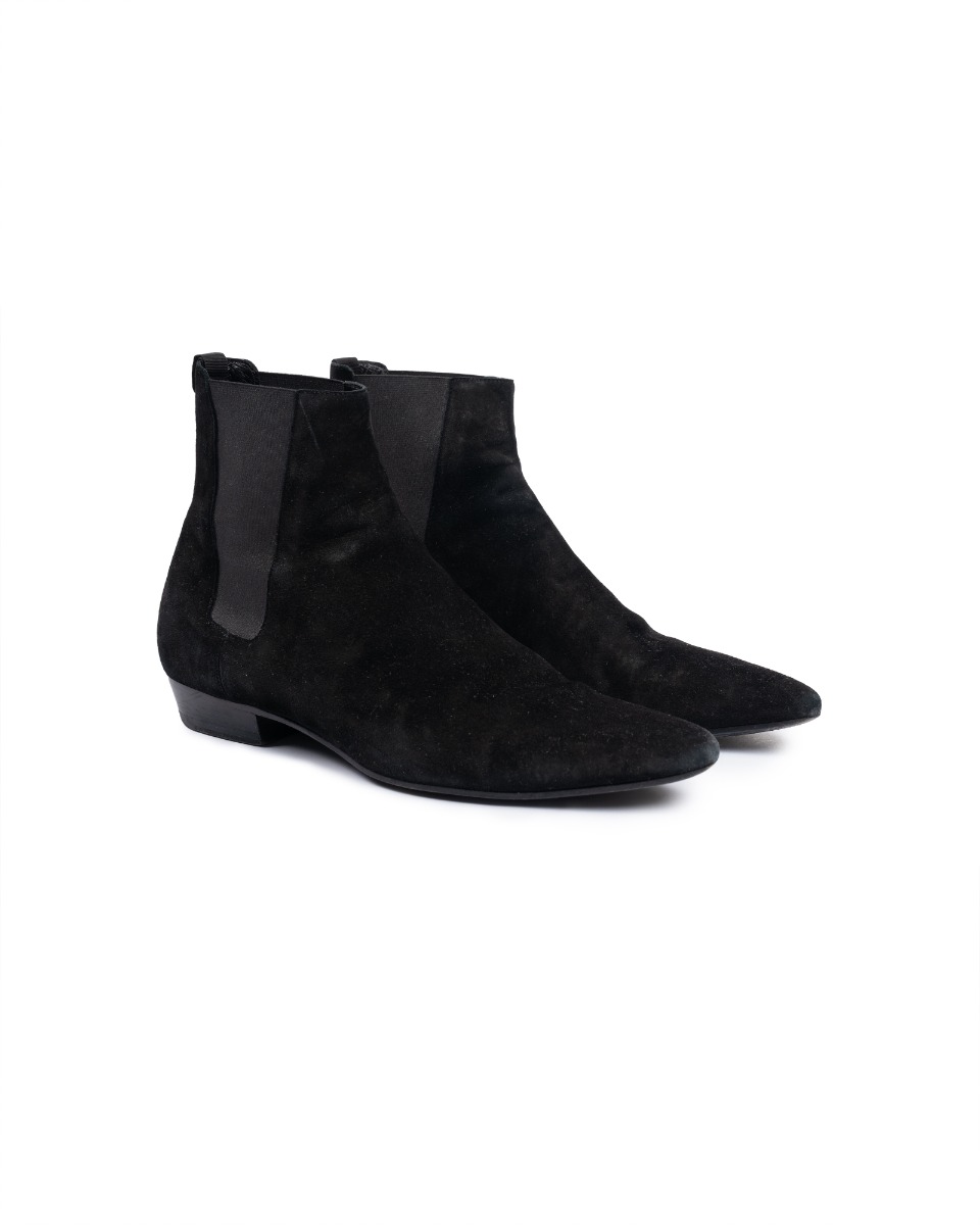 Saint Laurent Wyatt Chelsea suede black boots thumbnail