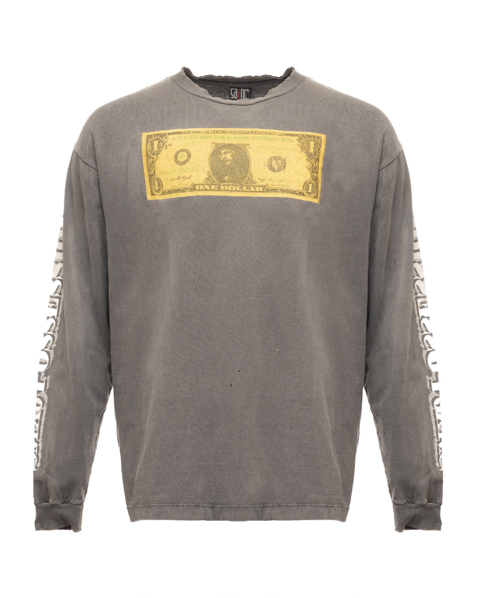 Saint Michael "Money Anxiety" washed grey long sleeve t-shirt thumbnail