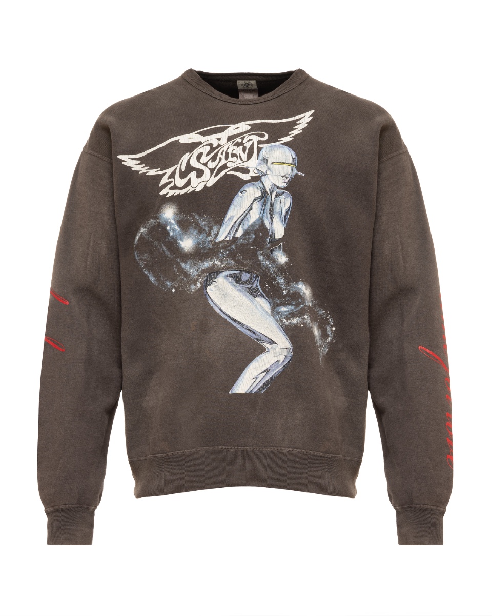 Saint Michael x Hajime Sorayama graphic washed grey crewneck sweater thumbnail