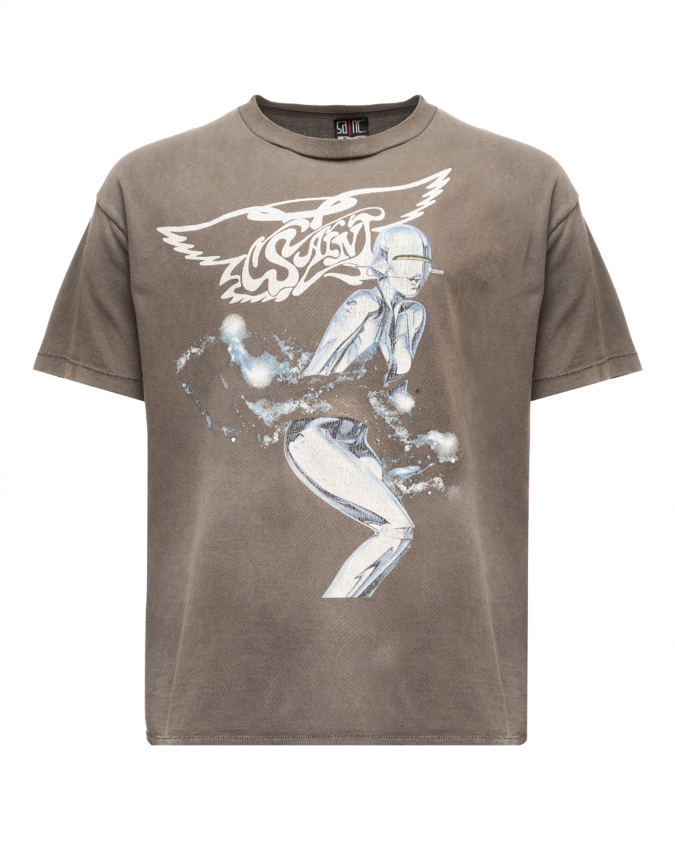 Saint Michael x Hajime Sorayama graphic washed grey t-shirt thumbnail