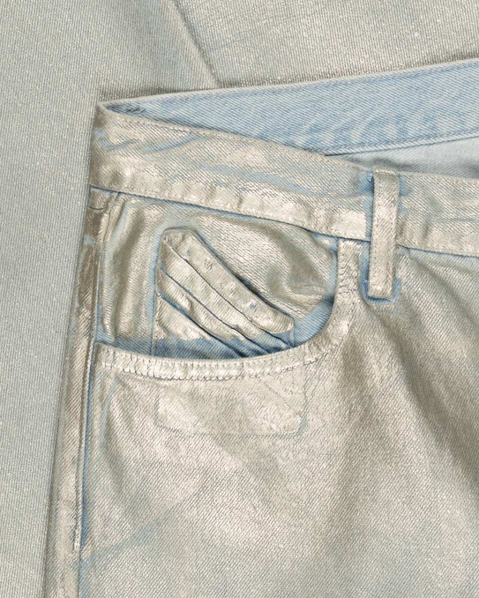 The Attico metallic coated straight-leg denim pants thumbnail