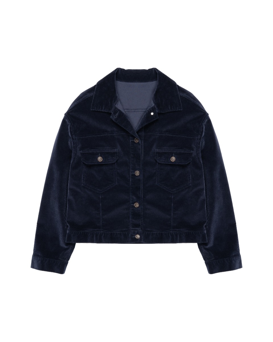 The Row Lafayette corduroy navy trucker jacket thumbnail